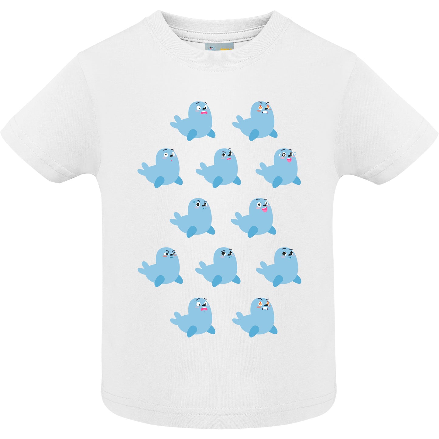 Short-sleeved baby T-shirt with seals and emotions