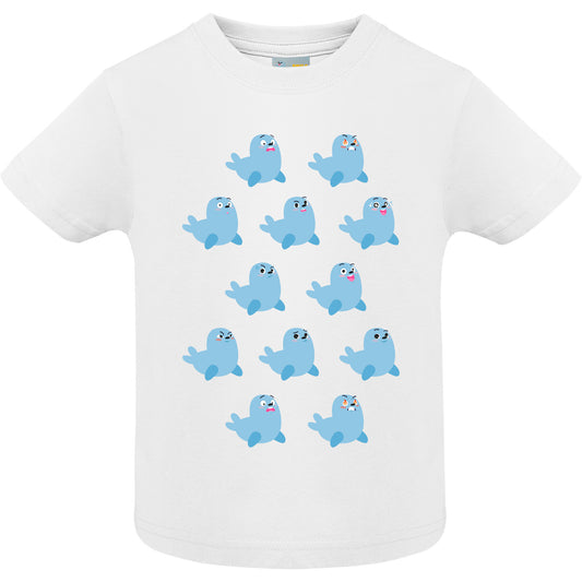 Short-sleeved baby T-shirt with seals and emotions