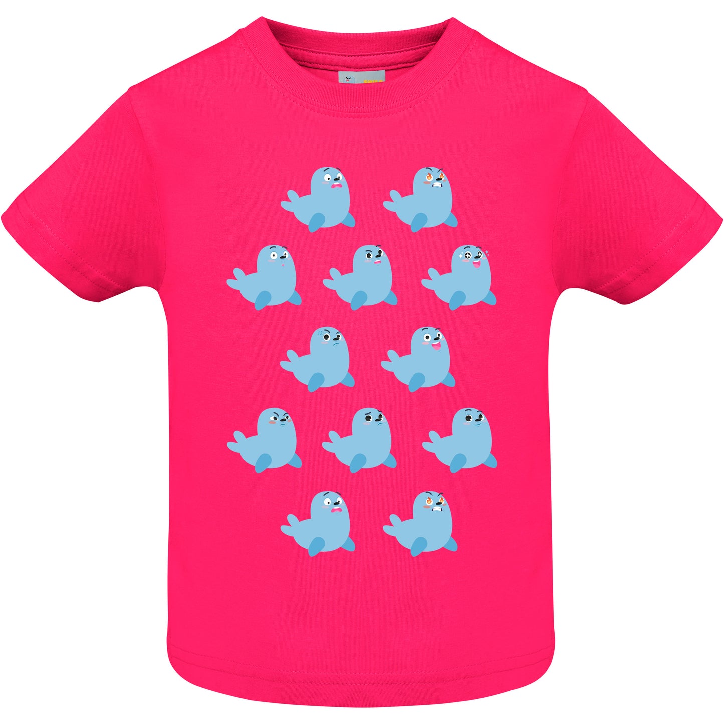 Short-sleeved baby T-shirt with seals and emotions