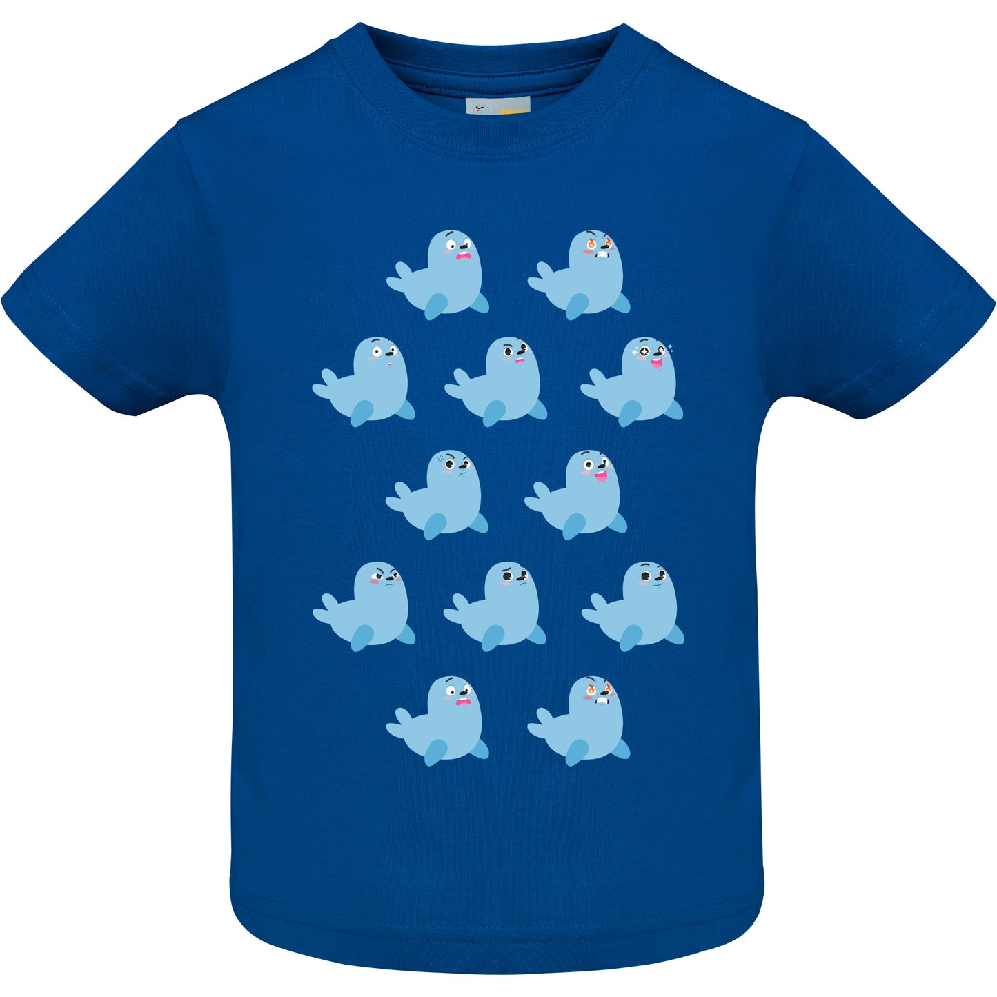 Short-sleeved baby T-shirt with seals and emotions